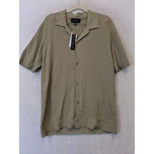 Premise Men's Size M Sage Green Knit Short Sleeve Button Down Shirt NWT